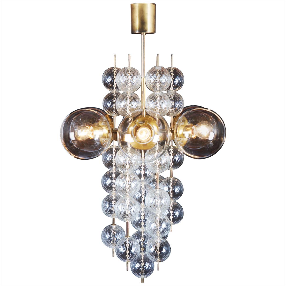 Stunning Large Brass Chandelier with Crystal Globes