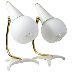 Midcentury Italian Sputnik Style Tripod White Table Lamps, 1950s