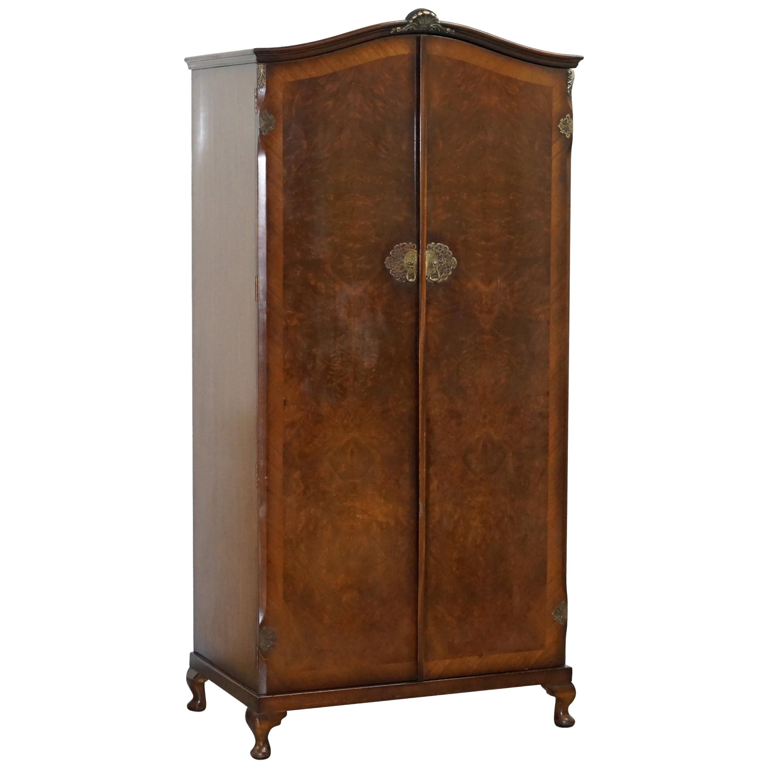 1930s Burr Walnut Double Bank Wardrobe and Pigeon Holes One of Two Part of Suite