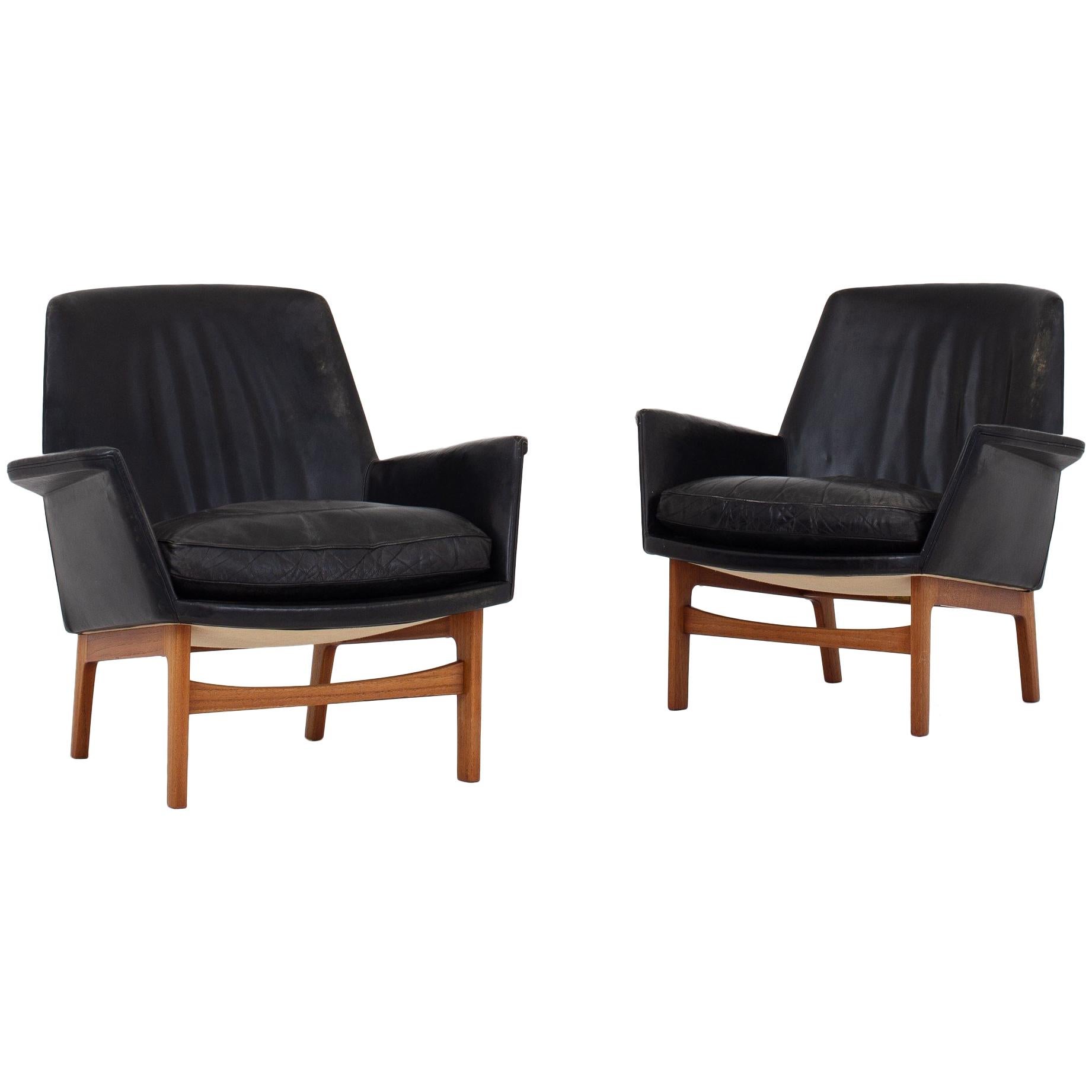 Set of Two Easy Chairs with Stool by Tove & Edvard Kindt Larsen For Sale