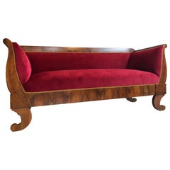 Antique Restored Original Biedermeier Sofa Made of Walnut, Red Velvet