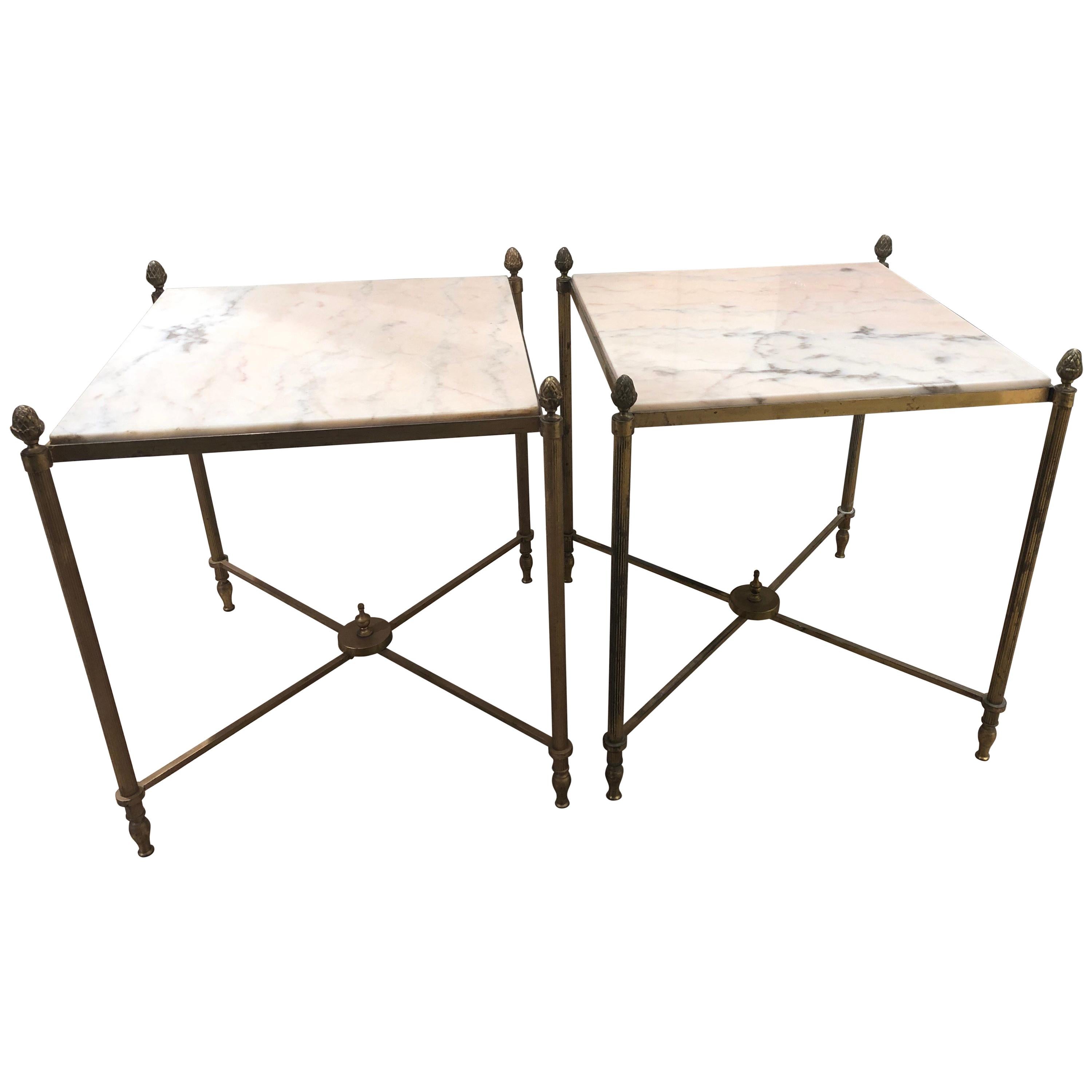 Pair of French Brass 1950s Side Tables Attributed to Maison Jansen