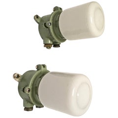 1960s Industrial Opaline Glass and Iron Holder Sconces