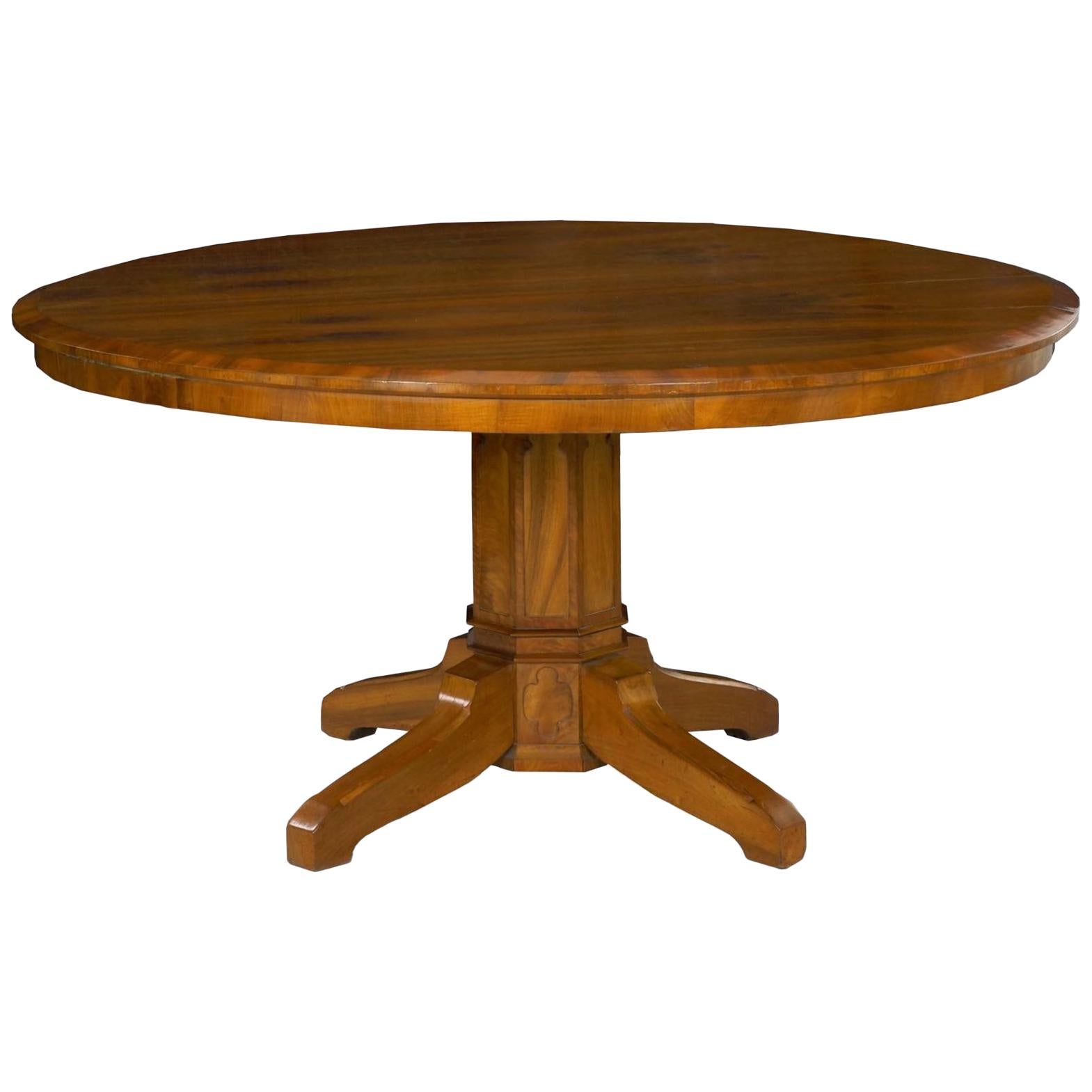 Biedermeier Style Antique Walnut Circular Round Dining Table, 19th Century