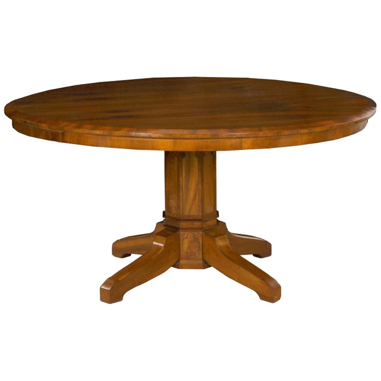 Biedermeier Style Antique Walnut Circular Round Dining Table 19th Century