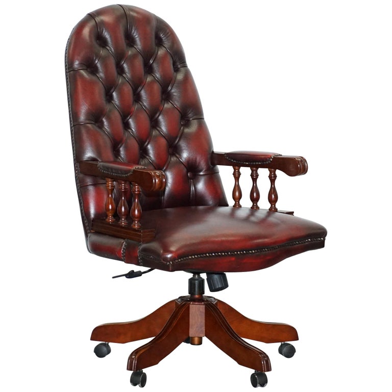 Lovely High Back Chesterfield Directors Oxblood Leather Captains Office