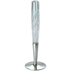 Art Deco Cut Crystal and Sterling Silver Solitary Vase by Topázio, Portugal