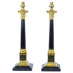 Antique Pair of Regency Style Corinthian Column Table Lamps Late 19th Century