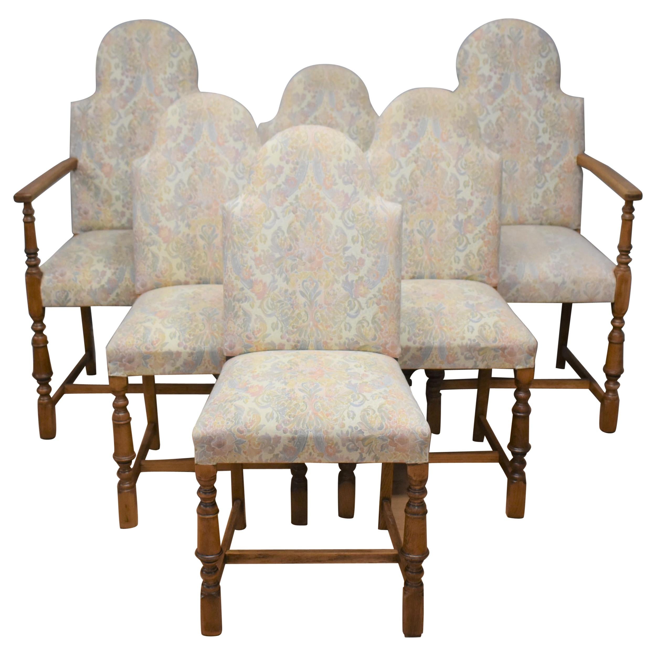Early 20th Century Set of Six Oak Upholstered Chairs