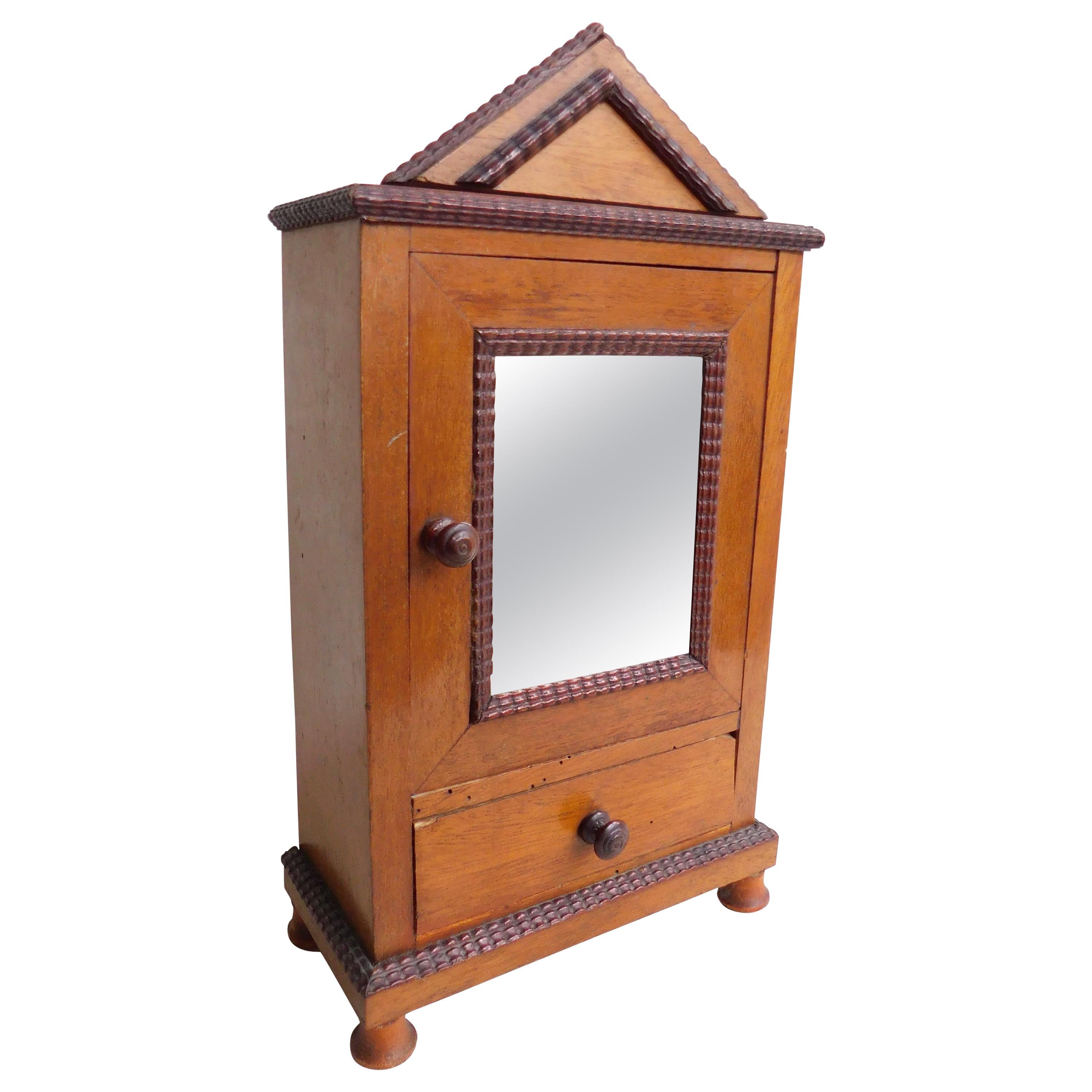 19th Century French Miniature Cabinet Armoire with Mirrored Door For Sale