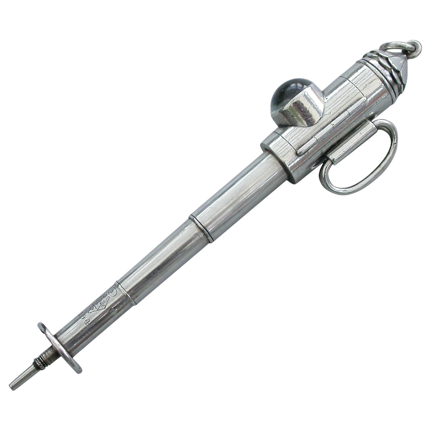 Victorian Novelty Silver Police Bullseye Lantern Telescopic Propelling Pencil For Sale