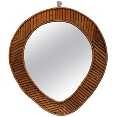 French Rattan Tear Drop Mirror, circa 1960s