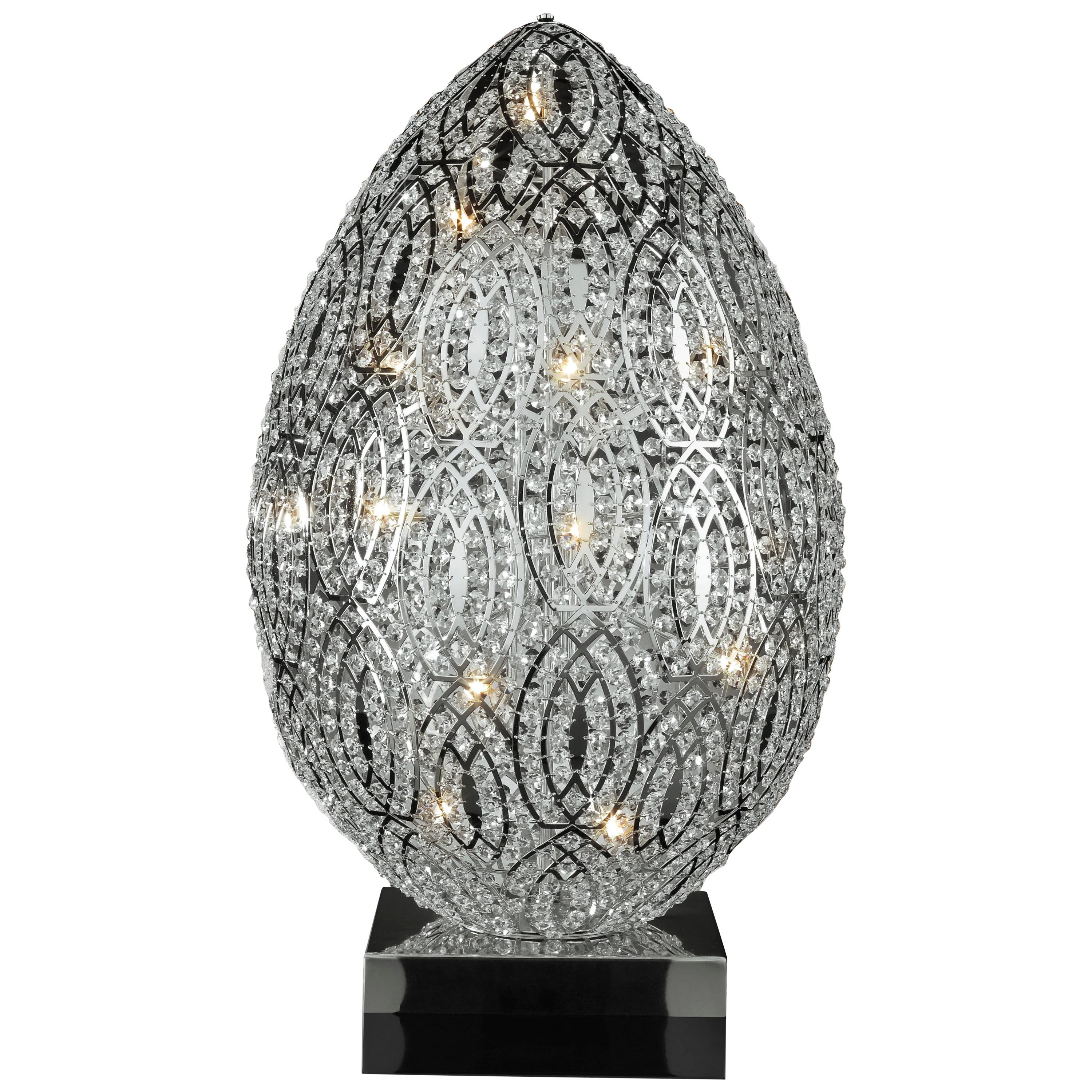 Lampe de bureau en forme d'œuf, finition chrome, style arabesque, Italie
