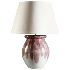 Early 20th Century French Pottery Vase with Red and Cream Drip Glaze, Table Lamp
