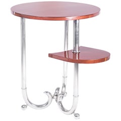 French Art Deco Mahogany Table with Chrome Legs, 1930s
