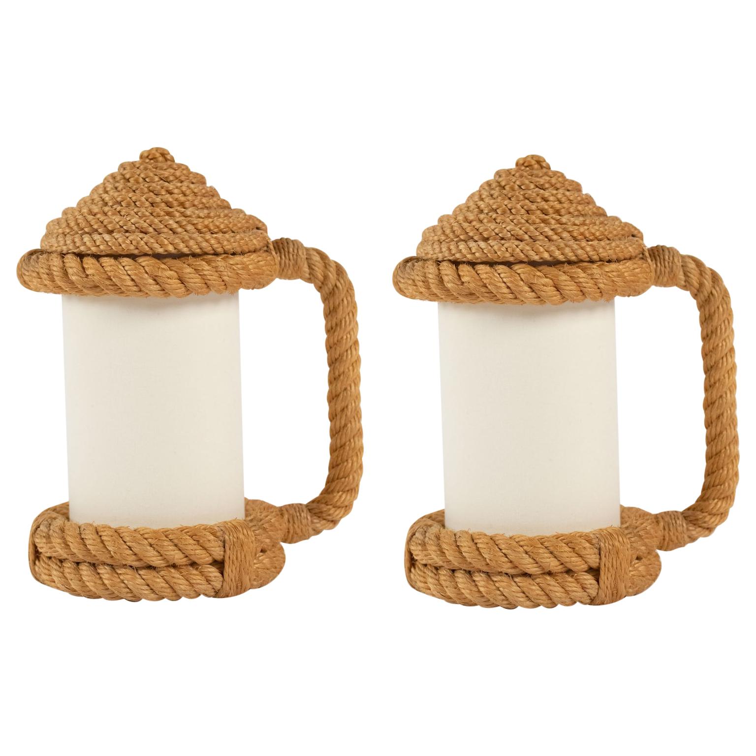 1950s Pair of Audoux & Minet Rope Table Lanterns