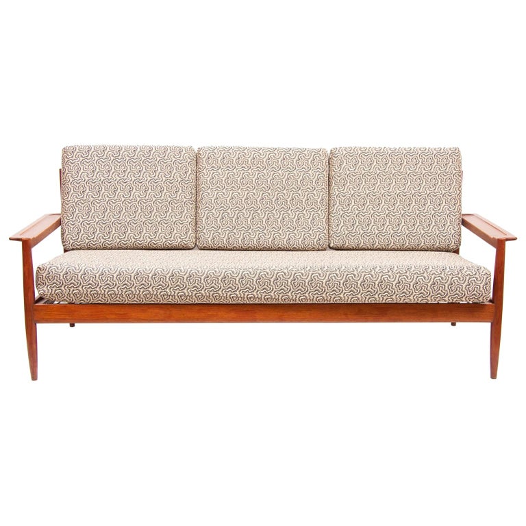 Vintage Unusual Danish 1960s Teak 3 Seat Sofa Couch Grete Jalk Style Midcentury