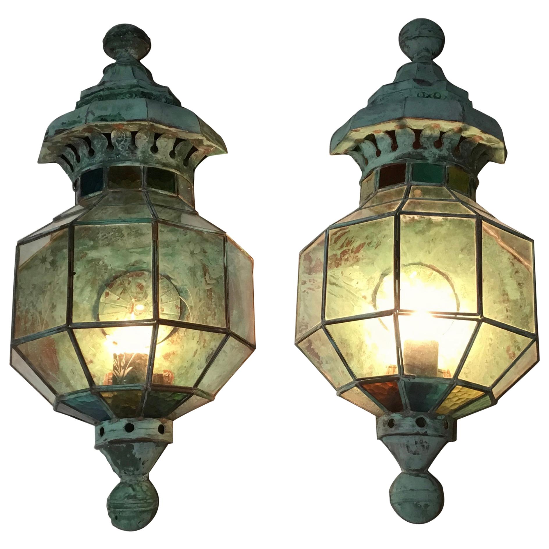 Pair of Funky Handcrafted Copper Wall Lantern