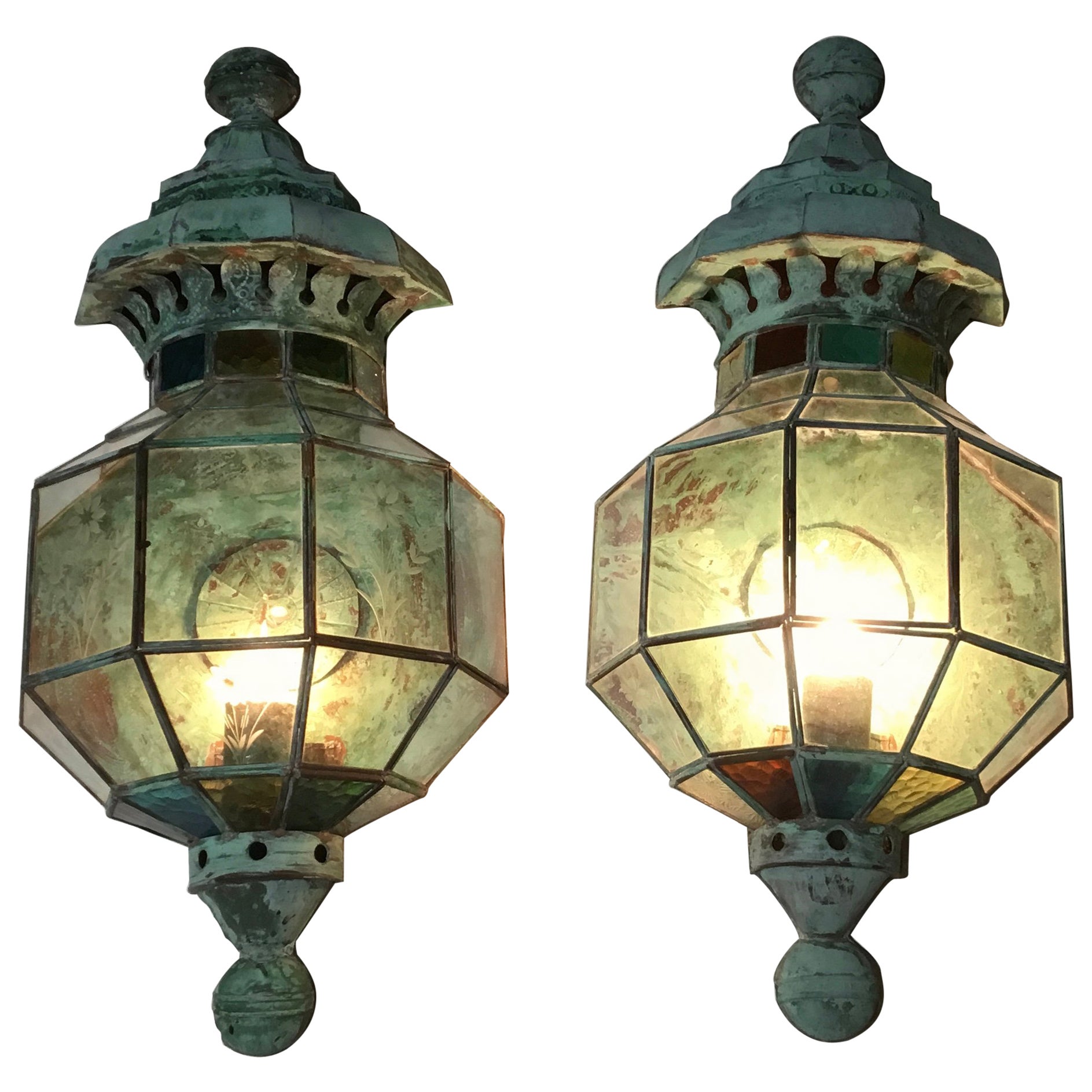 Restored Pair of Original Antique English Copper Wall Lanterns at 1stDibs
