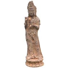 Antique Ming Dynasty Iron Figure of a Standing Guanyin