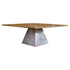 Modern Square Italian Marble Coffee Table with a Pyramid Base