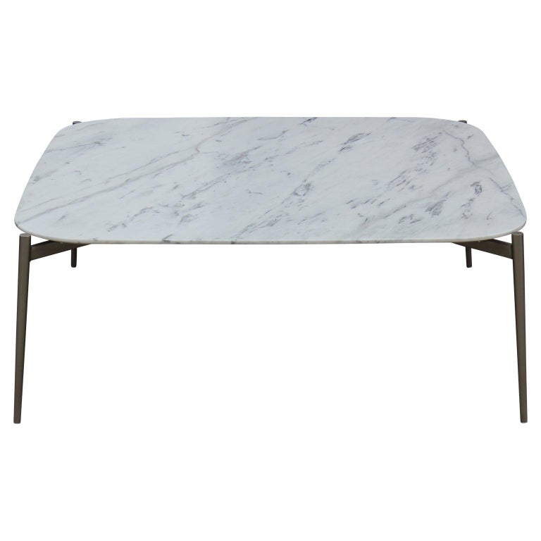 Modern B Italia Carrara Marble Square Coffee Table With Rounded Edges