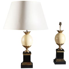 Pair of Mid-20th Century French Ostrich Egg Table Lamps Stamped Maison Charles