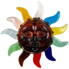 Big "Sun" Face Wall Sconces Lamp in Murano Glass, Italy, 1980s