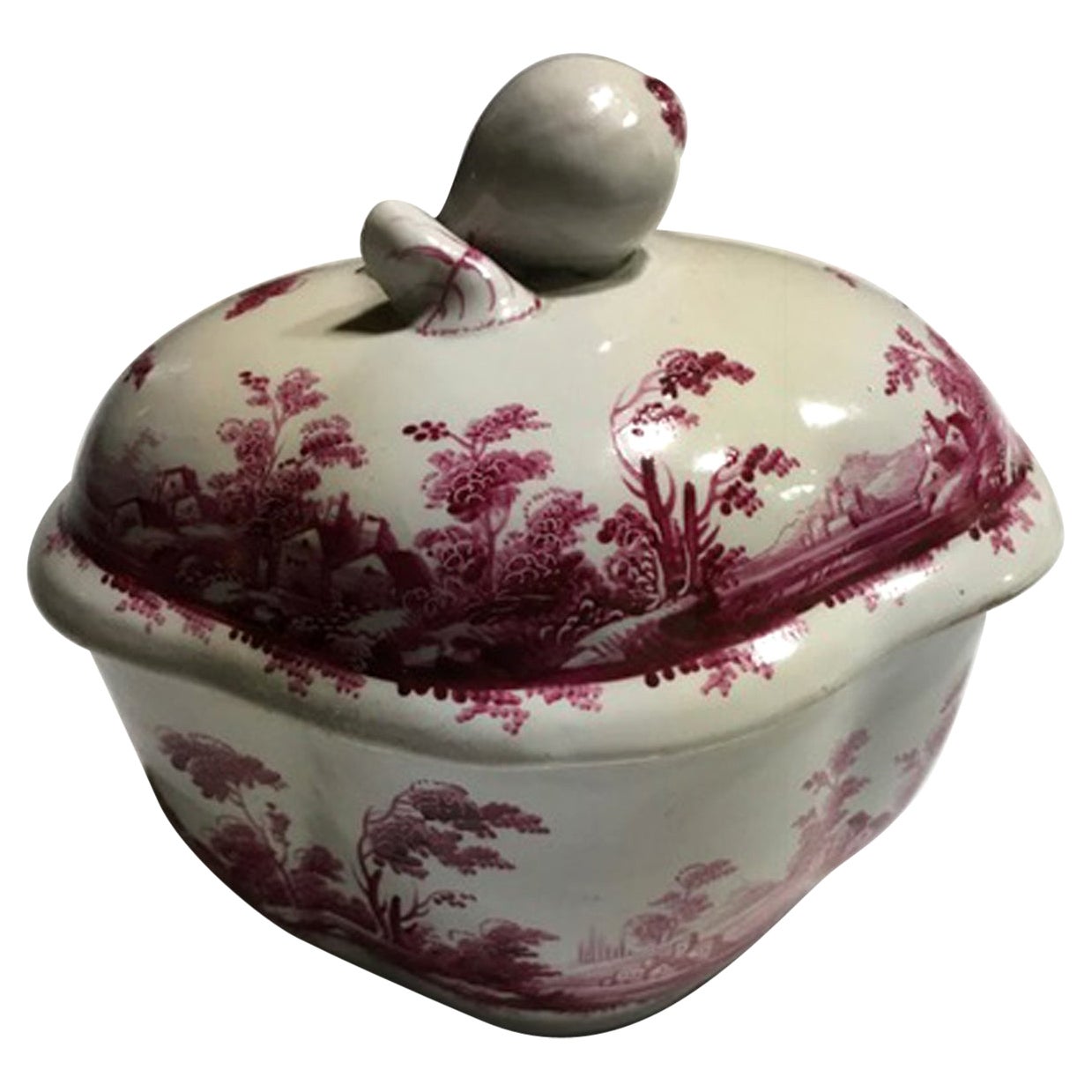 Italy Richard Ginori Mid-18th Century Porcelain Sugar Bowl Fuchsia Landscapes