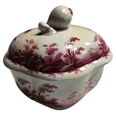 Italy Richard Ginori Mid-18th Century Porcelain Sugar Bowl Pink Landscapes