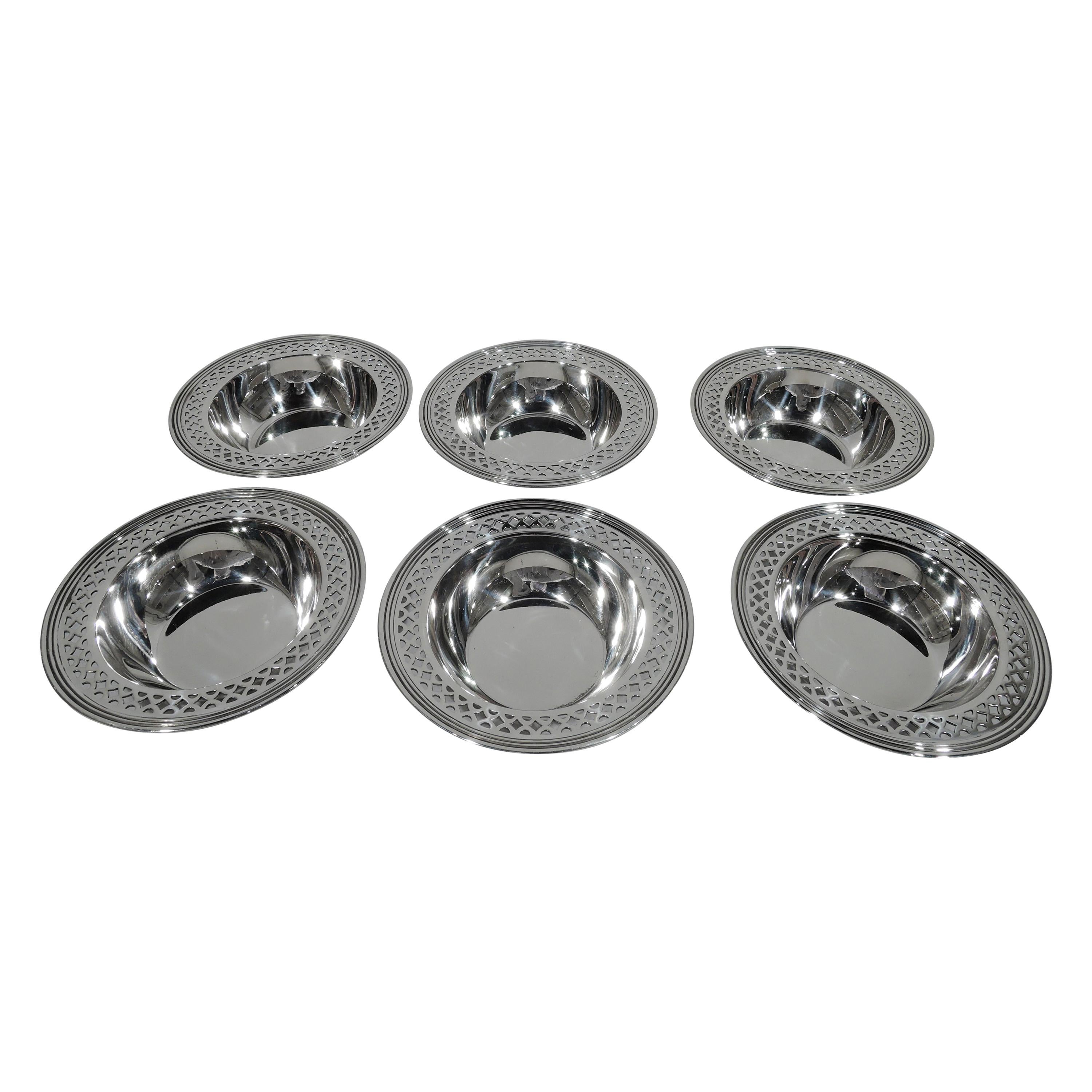 Set of 6 Tiffany Art Deco Modern Sterling Silver Nut Dishes
