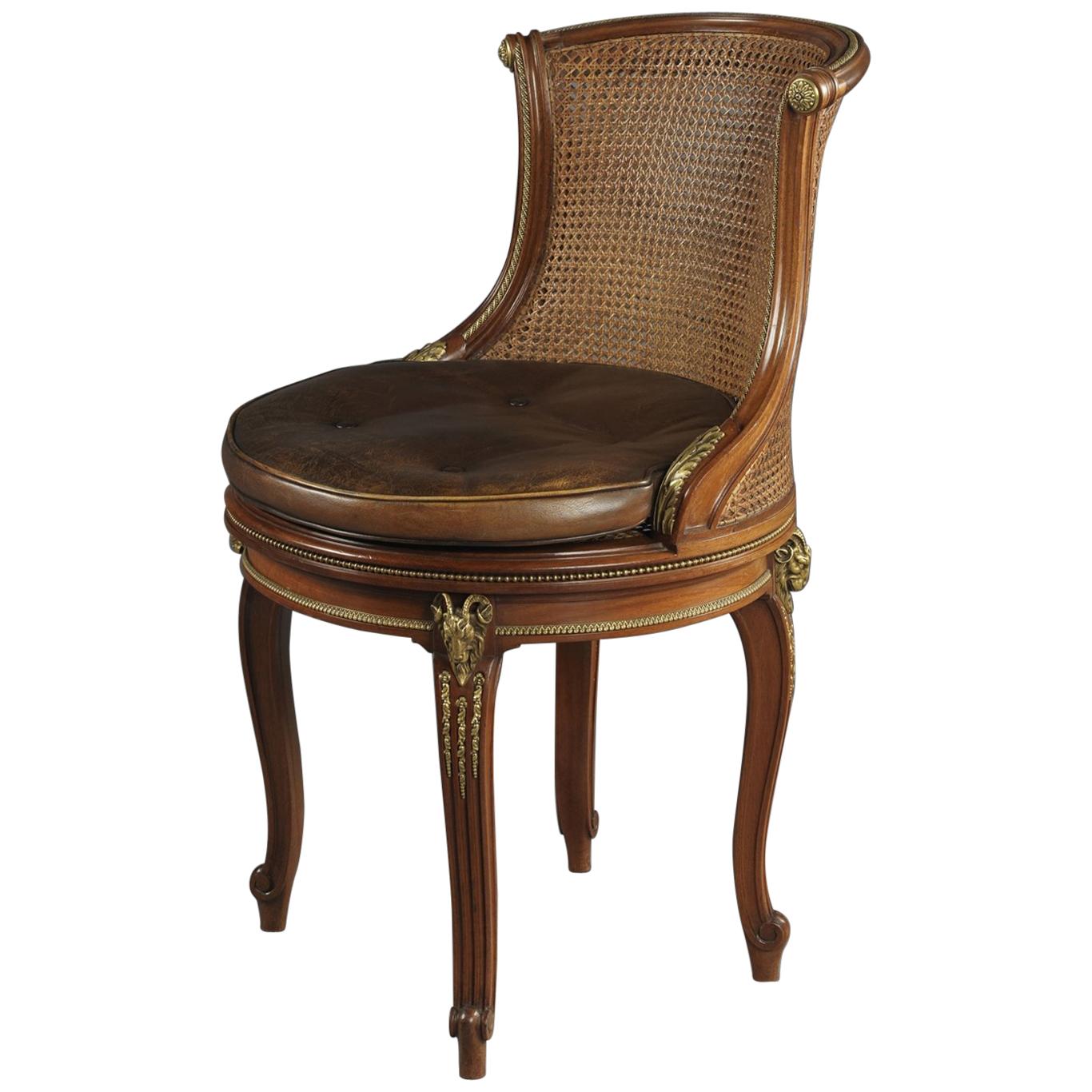 Gilt Bronze-Mounted Mahogany Desk Chair by François Linke, circa 1910 For Sale