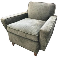 Mid-Century Modern Olive Green Velveteen Upholstered Danish Lounge Chair