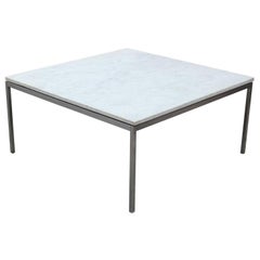 Modern Carrara Marble and Stainless Steel Square Table by Florence Knoll