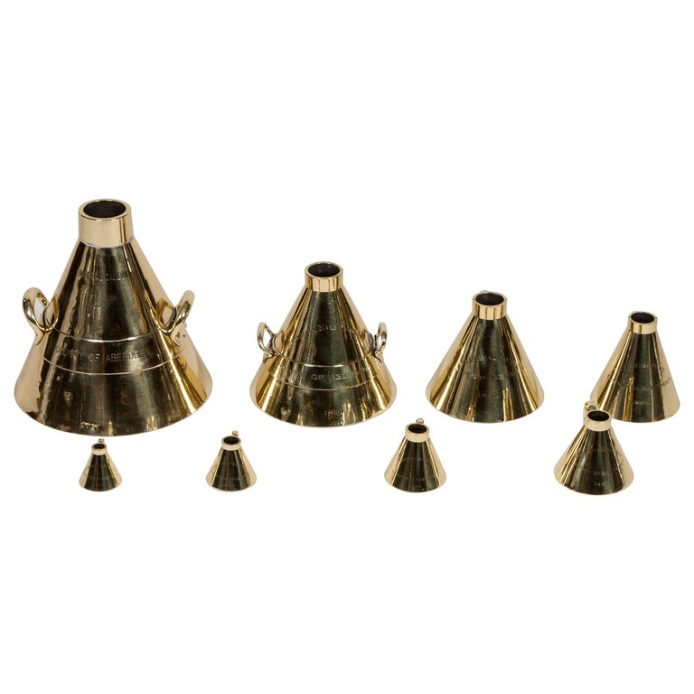 8 Brass Imperial Liquid Measures Made for Aberdeen County, Dated 1890
