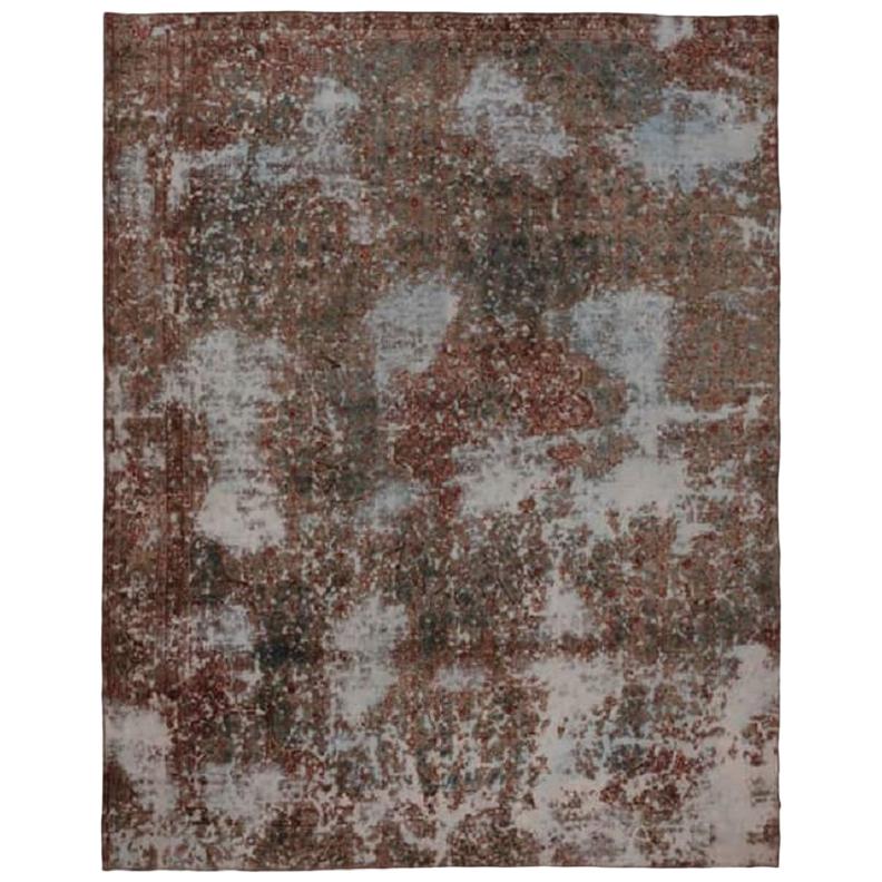 Vintage Distressed Overdyed Persian Rug For Sale