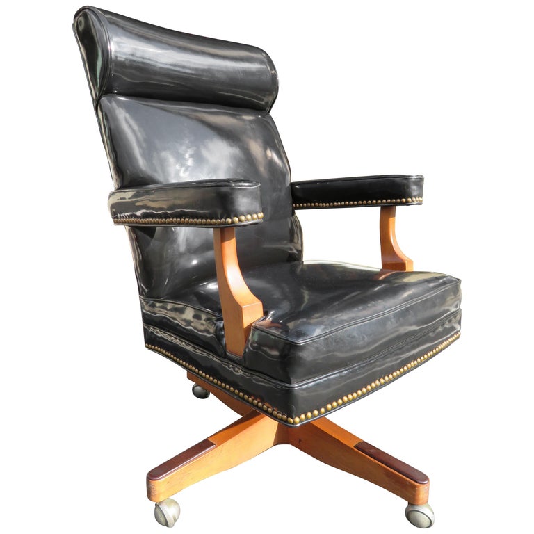 Handsome Oversized Patent Leather Rolling Executive Desk Chair For