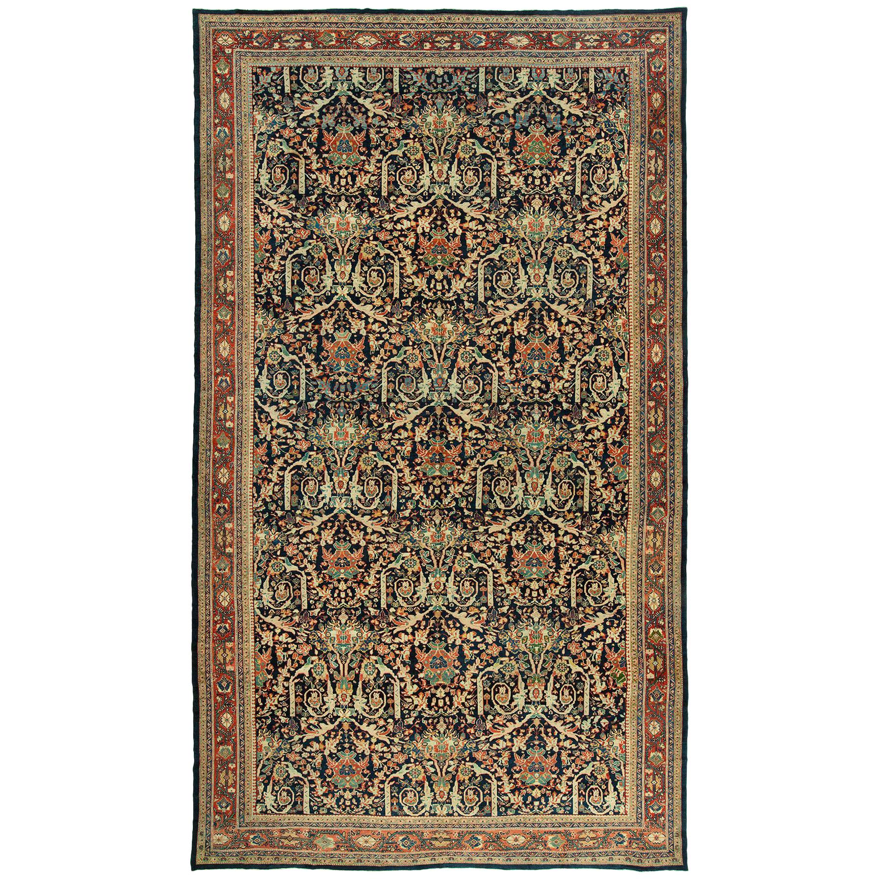 Oversize Persian Mustafi Mahal Rug in Navy Blue For Sale