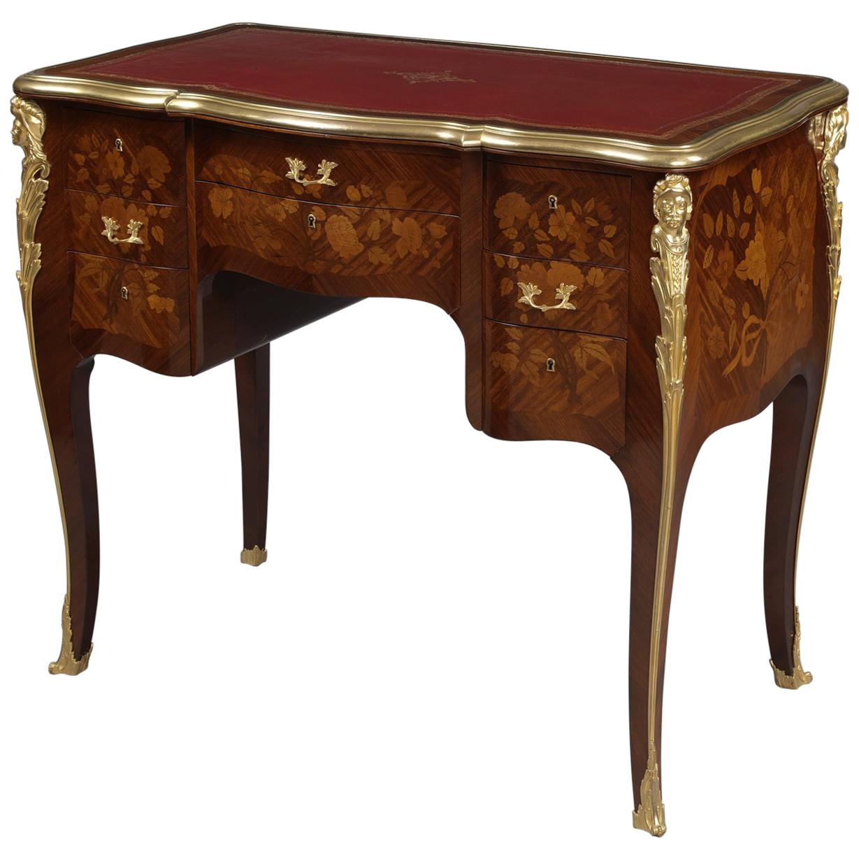 Rare Louis XV Style Marquetry Inlaid Bureau de Dame François Linke, circa 1980