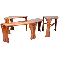 Matching 3 Piece Set Of A Semi-Round Sculptural Live Edge Coffee and End Tables