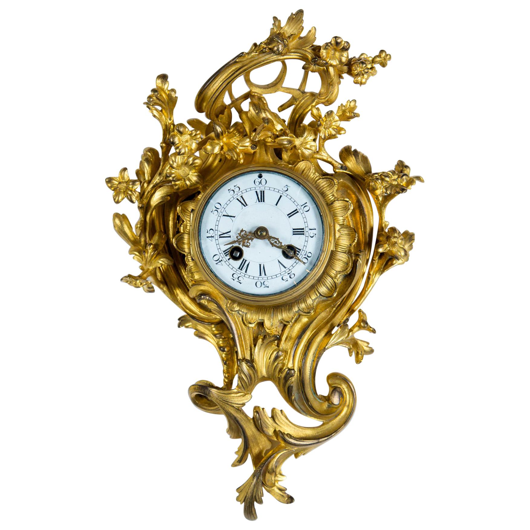 Gilt Bronze Rococo Cartel or Wall Clock For Sale