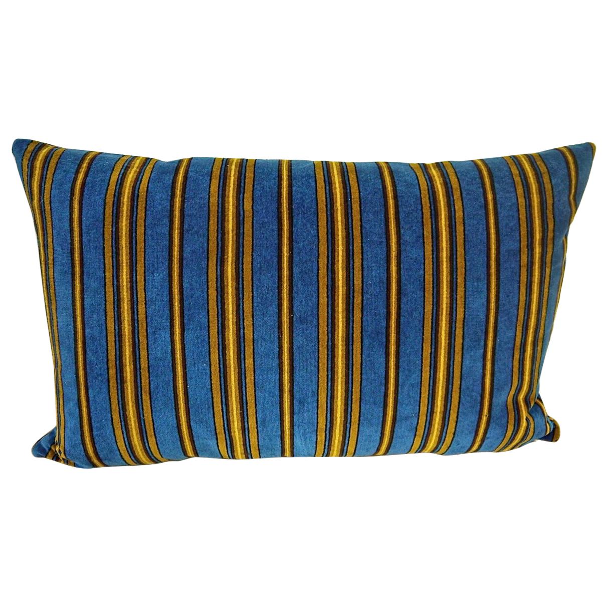 Blue Yellow Striped Cotton Velvet Pillow Napoleon III French