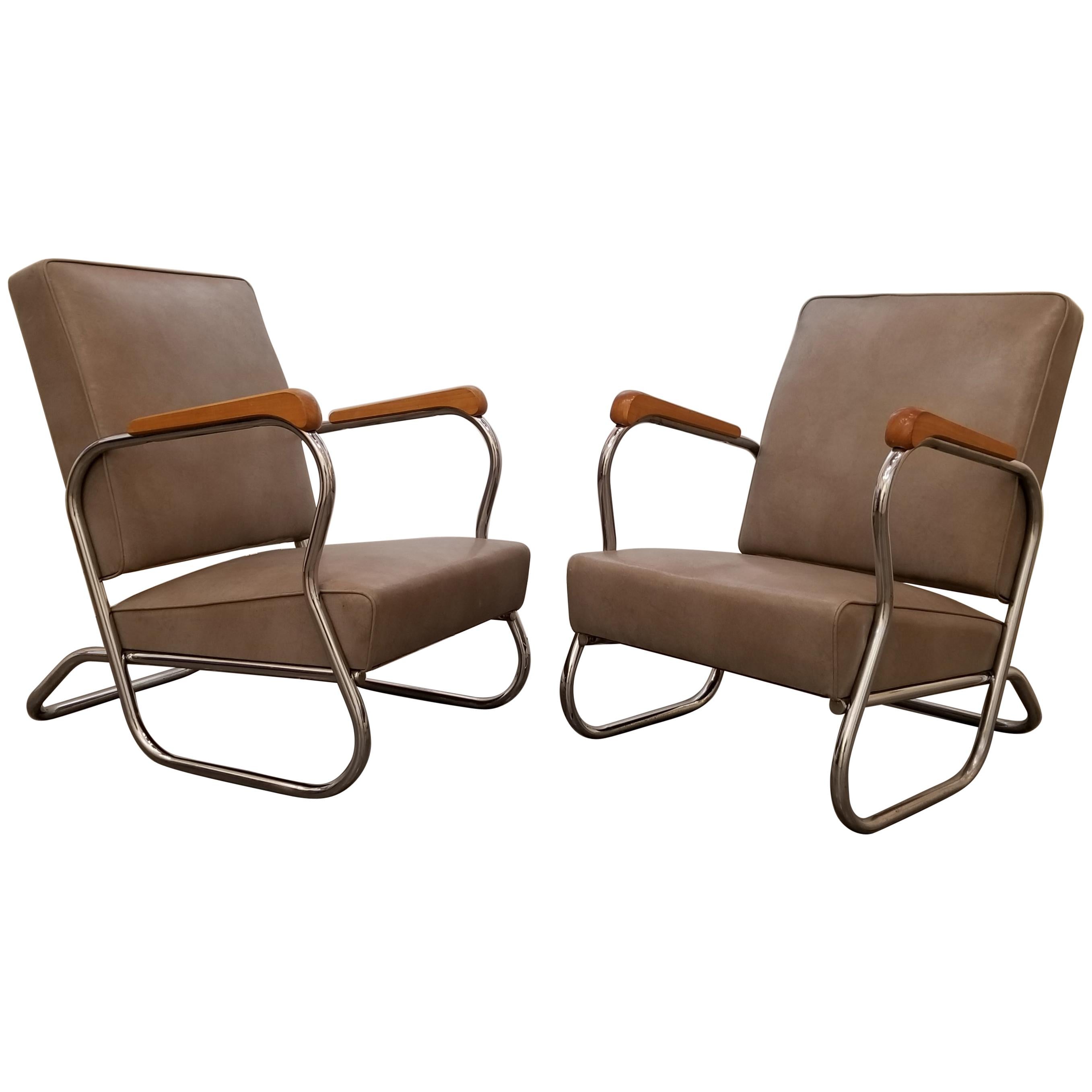 1930s Industrial Modern Chrome Club Chairs