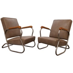 1930s Industrial Modern Chrome Club Chairs