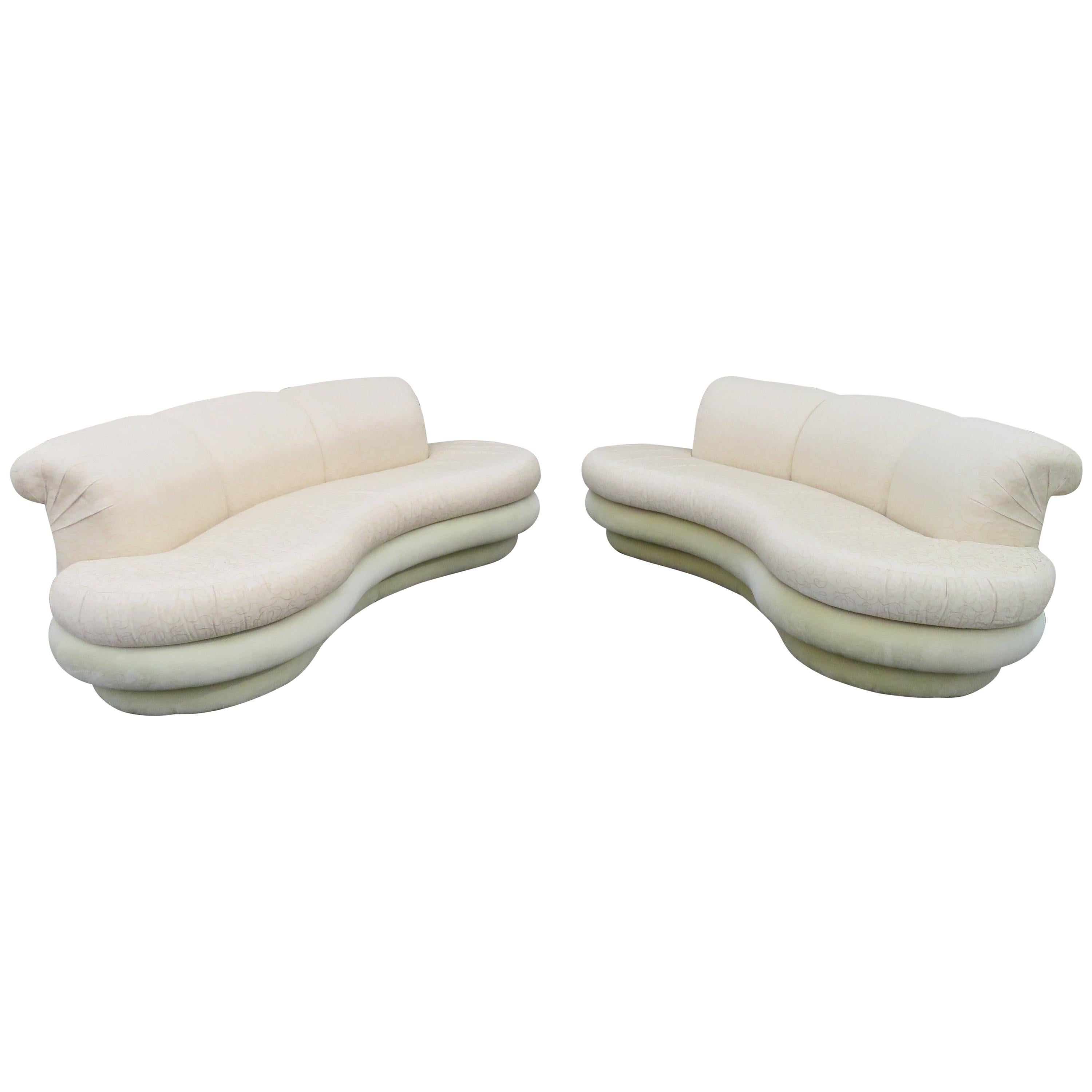 Pair Adrian Pearsall Kidney Shaped Curved Sofa Mid-Century Modern