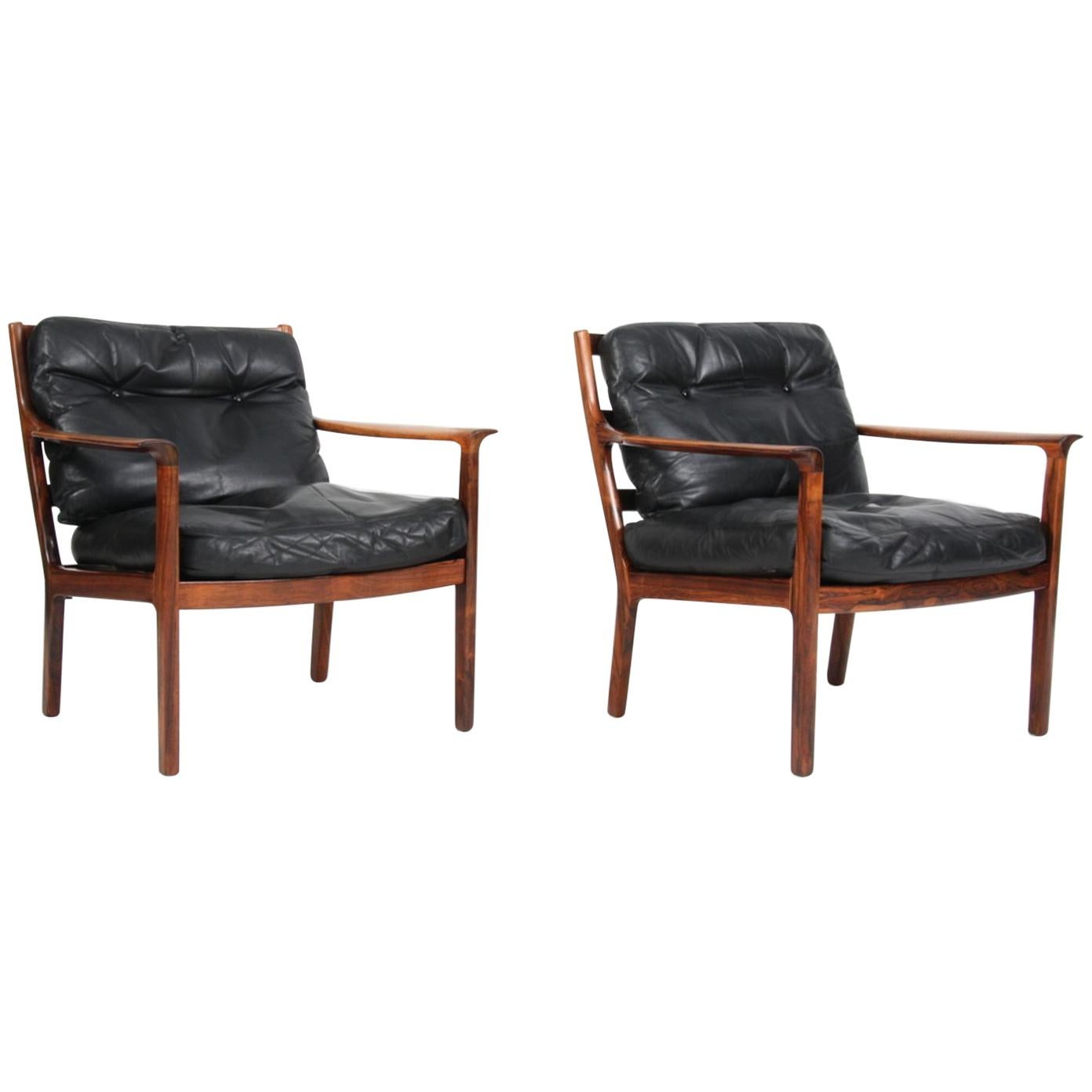 Fredrik Kayser Lounge Chair in Rosewood and Black Original Leather, 1960s