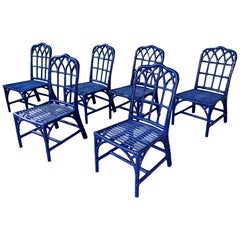 Set of Six Vintage McGuire Bamboo Cathedral Dining Chairs