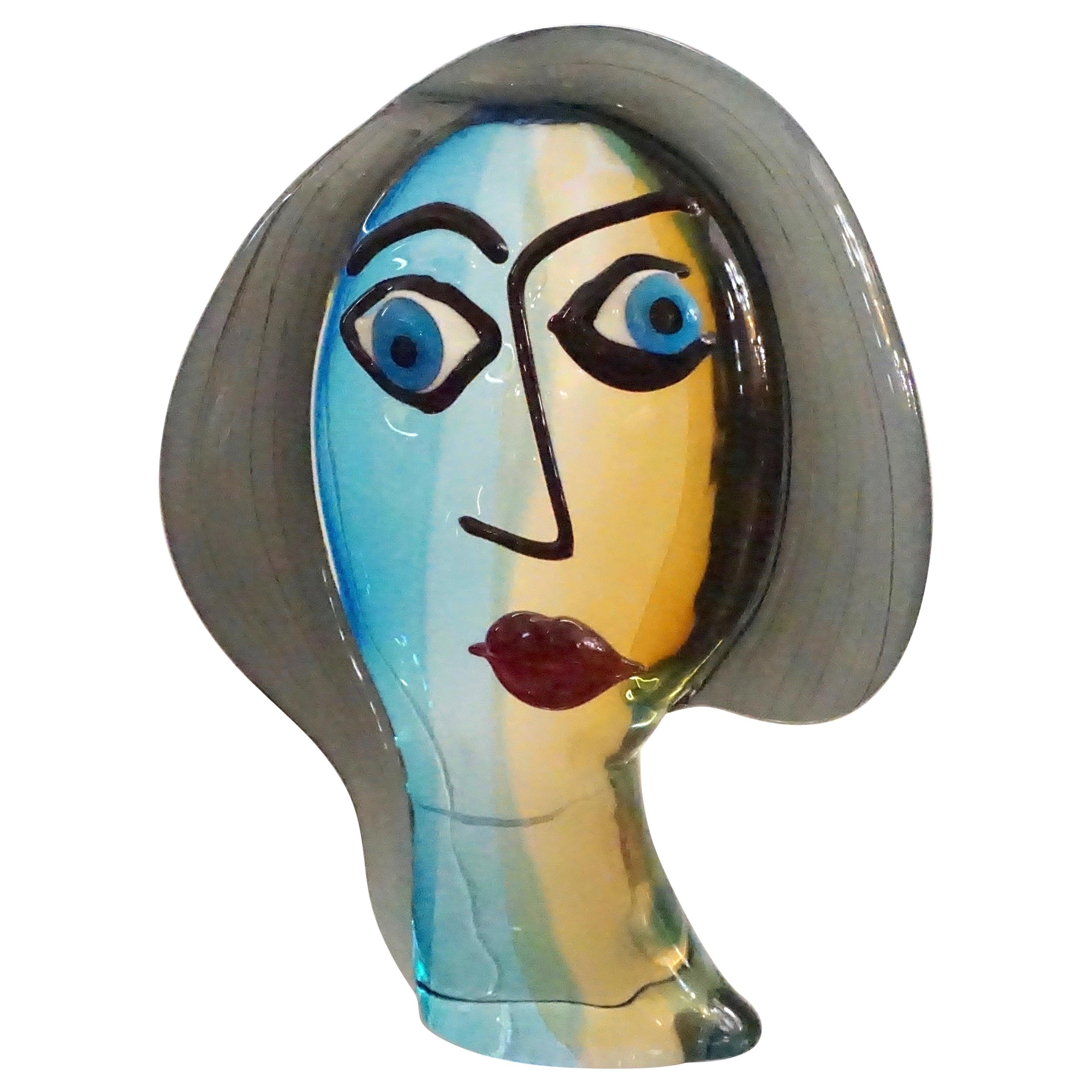 Formia 1980s Modern Italian Colored Murano Glass Woman Head Sculpture