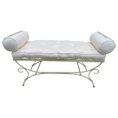 Midcentury Italian Wrought Iron Scroll Arm Bench