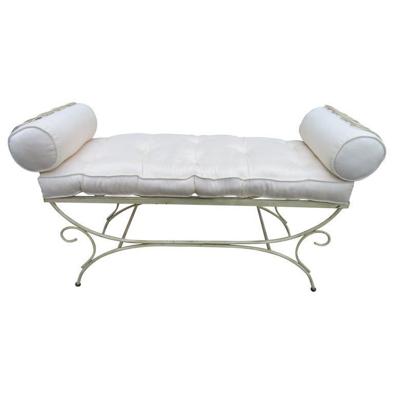 Midcentury Italian Wrought Iron Scroll Arm Bench For Sale At 1stdibs